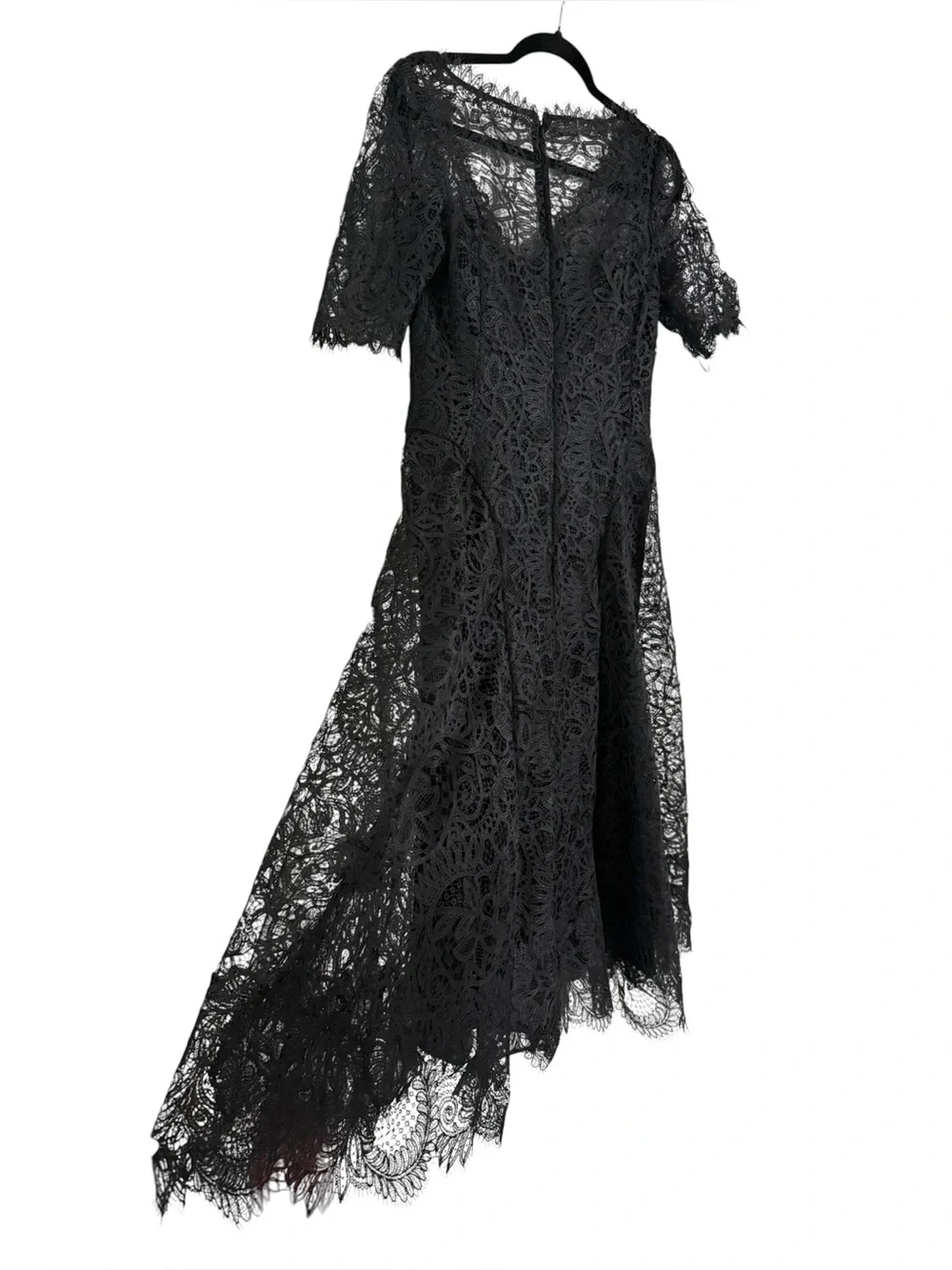 RICKIE FREEMAN FOR TERI JON Black A-Line Scalloped Lace Midi Dress Size 8 - Picture 6 of 7